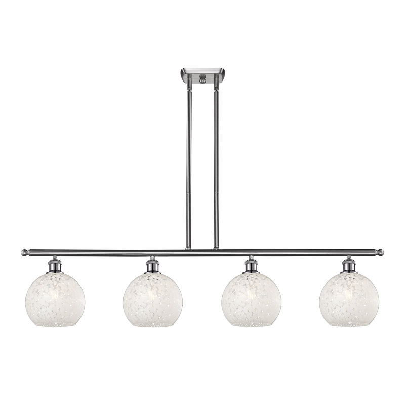 Bertila 4 - Light Steel Dimmable Kitchen Island Globe Chandelier, 10.5" H x 48" W x 8" D, Satin Nickel
