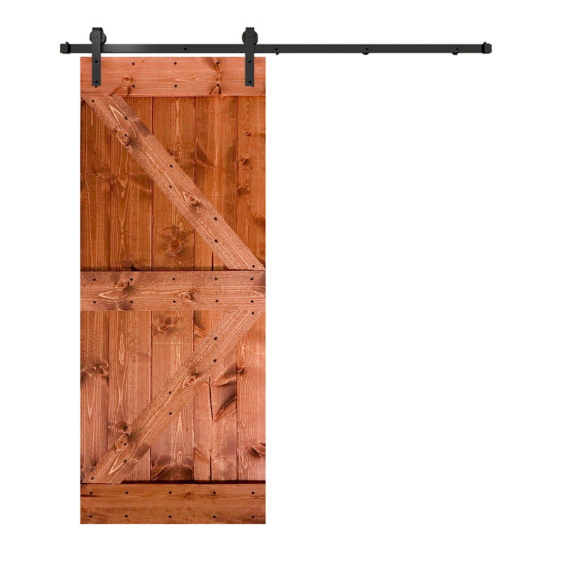 Ensemble de quincaillerie pour porte de grange simple en bois, Noyer rouge, 32 po x 84 po