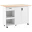 Îlot de cuisine moderne avec tablettes et tiroir verrouillables - bureau pliable blanc, porte-serviettes, tiroir, tablette coulissante et roulettes pour plus de fonctionnalité-537182803