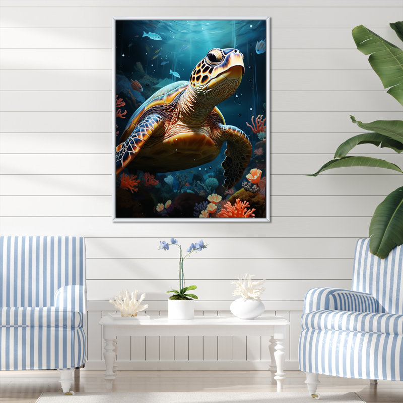 «Whimsical Ocean Explorer», reproduction sur toile, H 44 po x l 34 po x P 1,5 po, Cadre flottant blanc