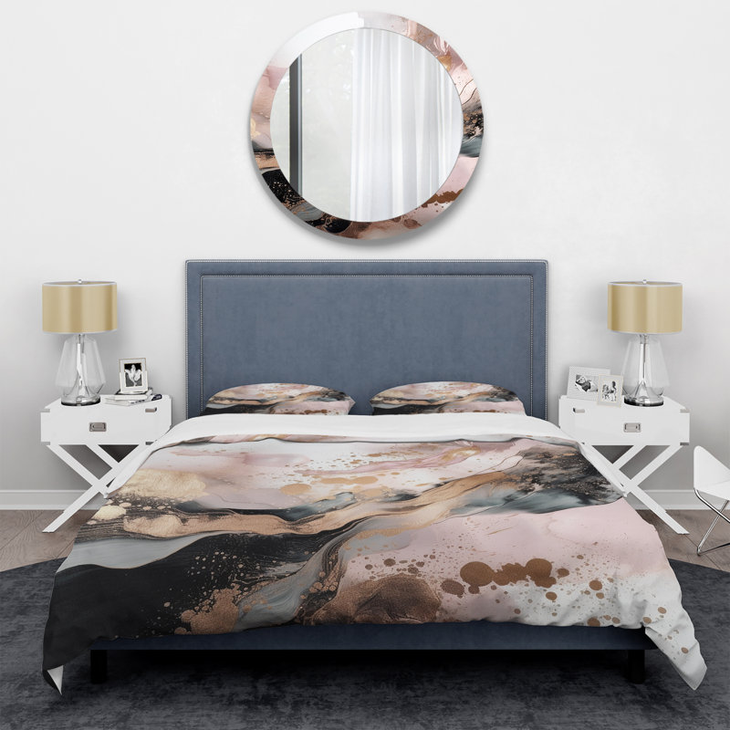 Texture rose Splash Marble IV - Ensemble de housse de couette abstrait - Microfibre de polyester