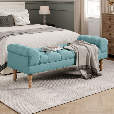 Banc de bout de lit capitonné, grand repose-pieds rembourré, repose-pieds avec pieds, tabouret avec accoudoirs roulés, banc en tissu rembourré, banc d'intérieur pour chambre à coucher, salon, entrée