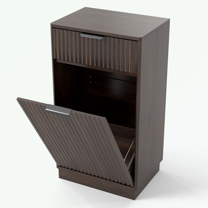 Armoire de recyclage des ordures avec tiroir dissimulé texturé, Noir, Noyer