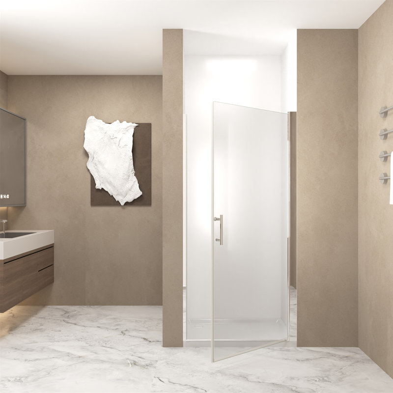 36"X 72" Pivot Shower Door, Brushed Nickel Aluminum Frame, Half Frame ,1/4"(6Mm) Tempered Glass Explosion Proof Film