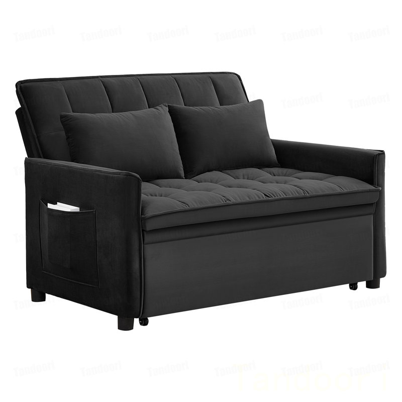 Canapé-lit convertible en velours, canapé-lit réglable à 5 positions avec lit escamotable et poche de rangement latérale, canapé-lit multifonctionnel 2-en-1