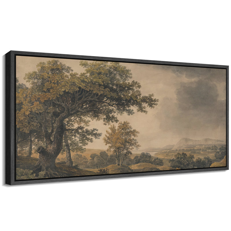 Paysage de campagne pastorale avec arbres, art moderne, H 30 po x l 60 po, Noir, noir, noir, noir