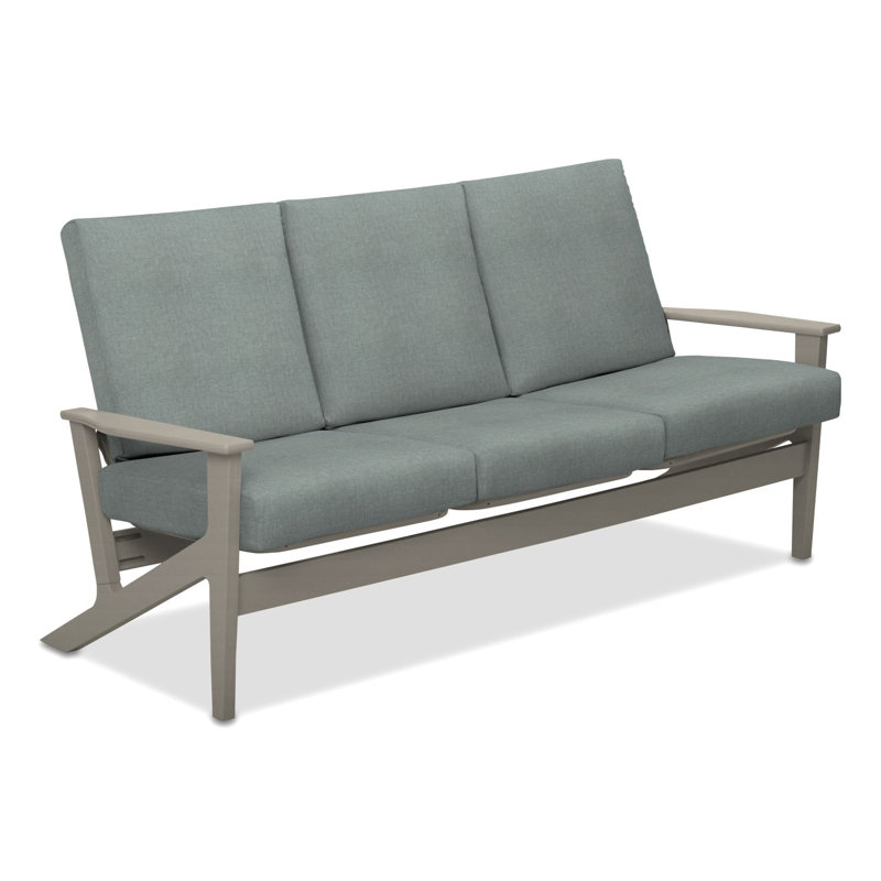 Chrisa 74.5'' Wide Patio Sofa with Cushions, Whisper Wren, Warm Gray