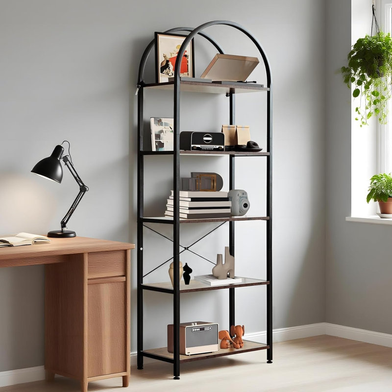 180cm H x 60cm W Metal Bookcase, Black/Walnut