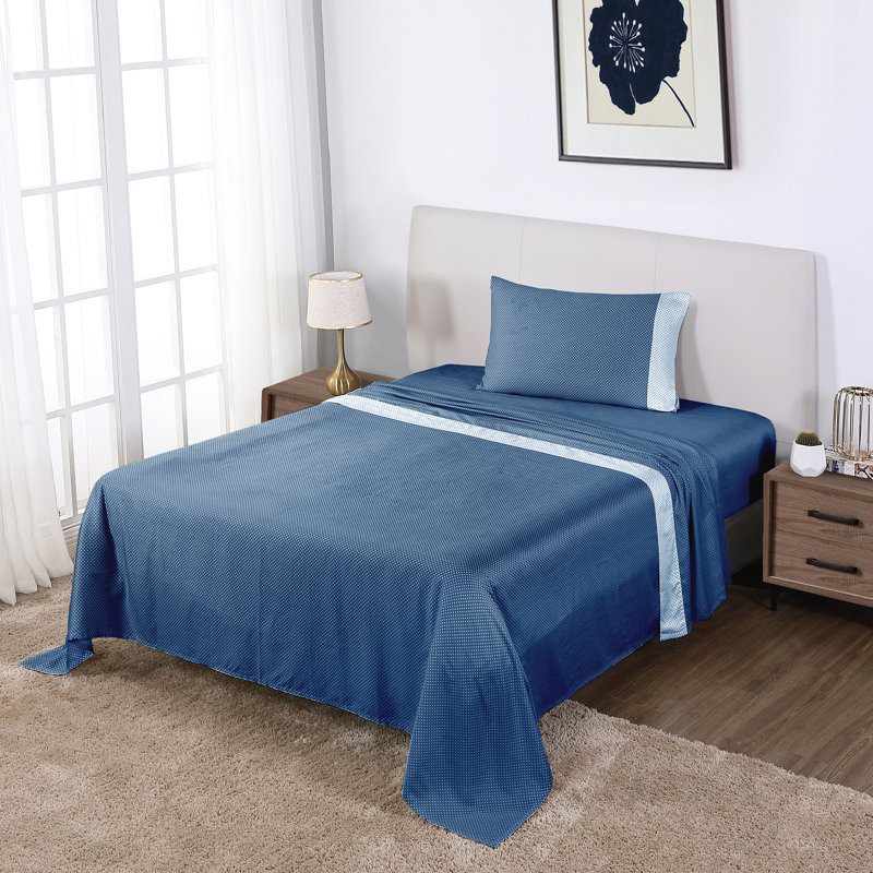 Anti-Microbial 100% Cotton Sateen 4-Piece Sheet Set, Twin, Navy