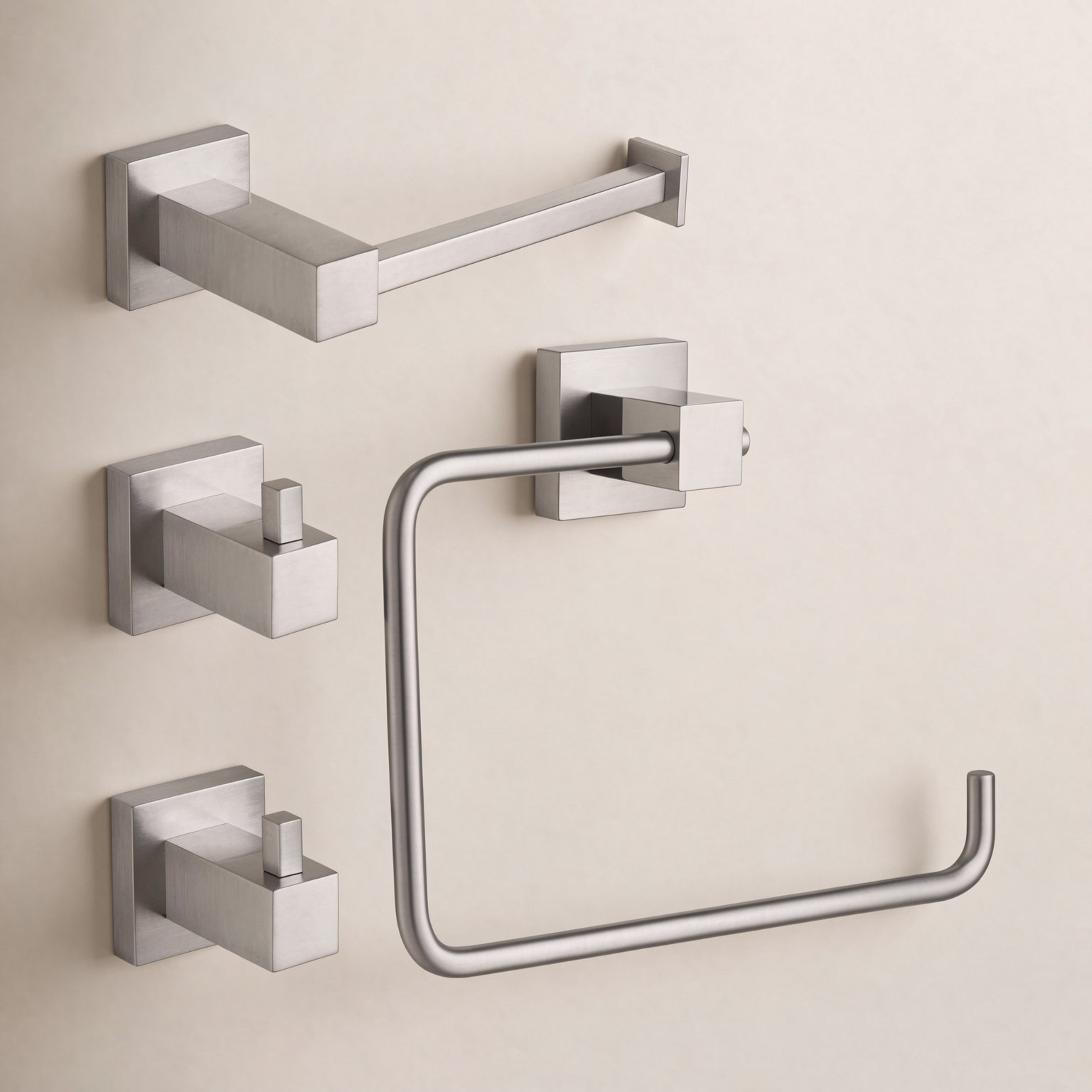 Cube 4-Piece Bathroom Hardware Set, Brushed Nickel