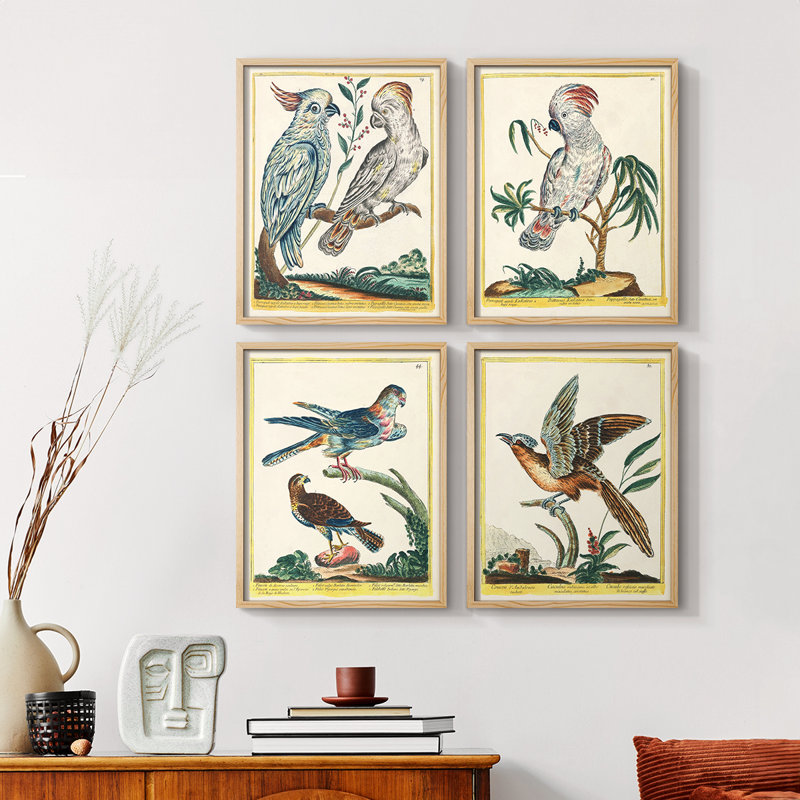«Pastel Birds I», ensemble de 4 encadrés, Naturel, H 32 po x l 10 po