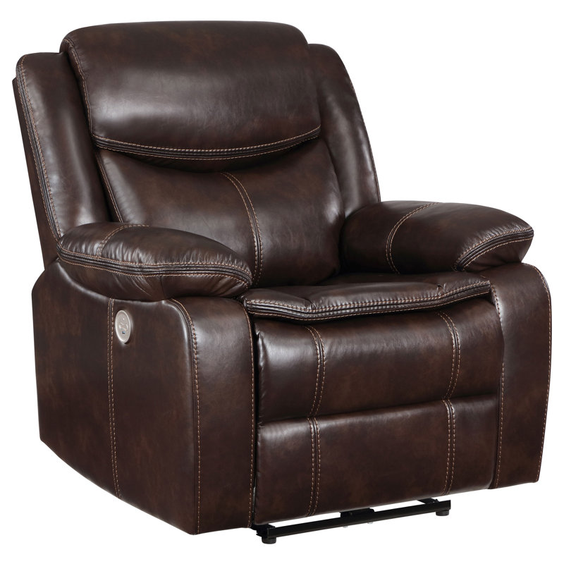 Salerno Dark Brown Upholstered Power Recliner Chair, Dark Brown