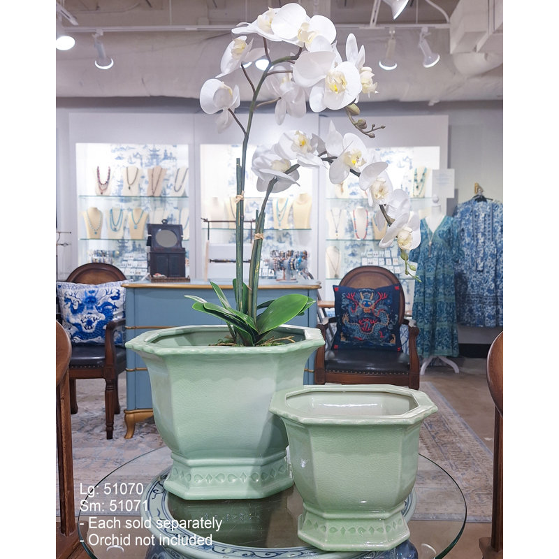 Handmade Ceramic Basin, 8" H x 9.5" W x 8" D, Green