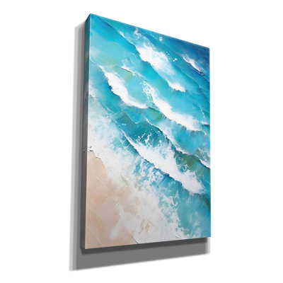  «Indigo Aérial Beach 2» par Petals Prints Design, art mural sur toile, 12 po x 18 po