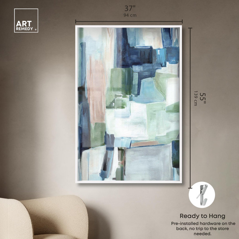 Décoration pastel sarcelle et bleue à imprimé ombré par Art Remedy, H 55 po x l 37 po, Blanc