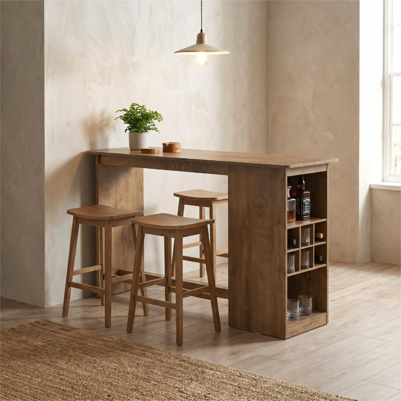 Table de bar 63 po de long avec rangement pour bouteilles de vin intégré