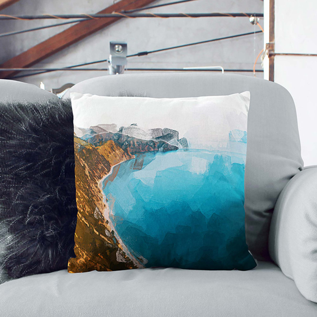 Coastline of New Zealand in Abstract Cushion with Filling