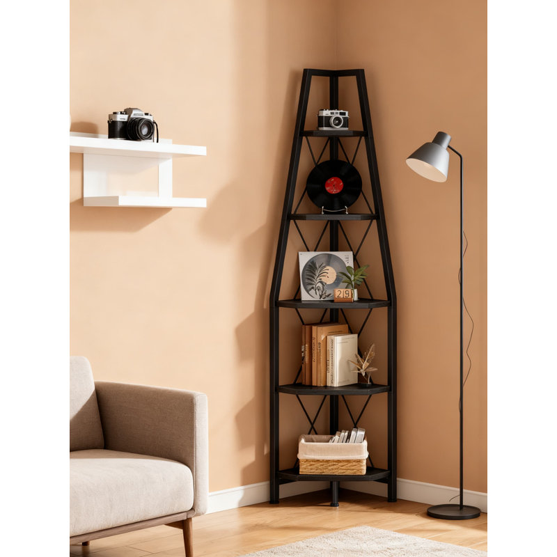 5-Tier Corner Shelf, Space-Saving Storage Rack With Metal Frame, Multi-Purpose Display Stand For Living Room, Bedroom, Office, And Bathroom Organization