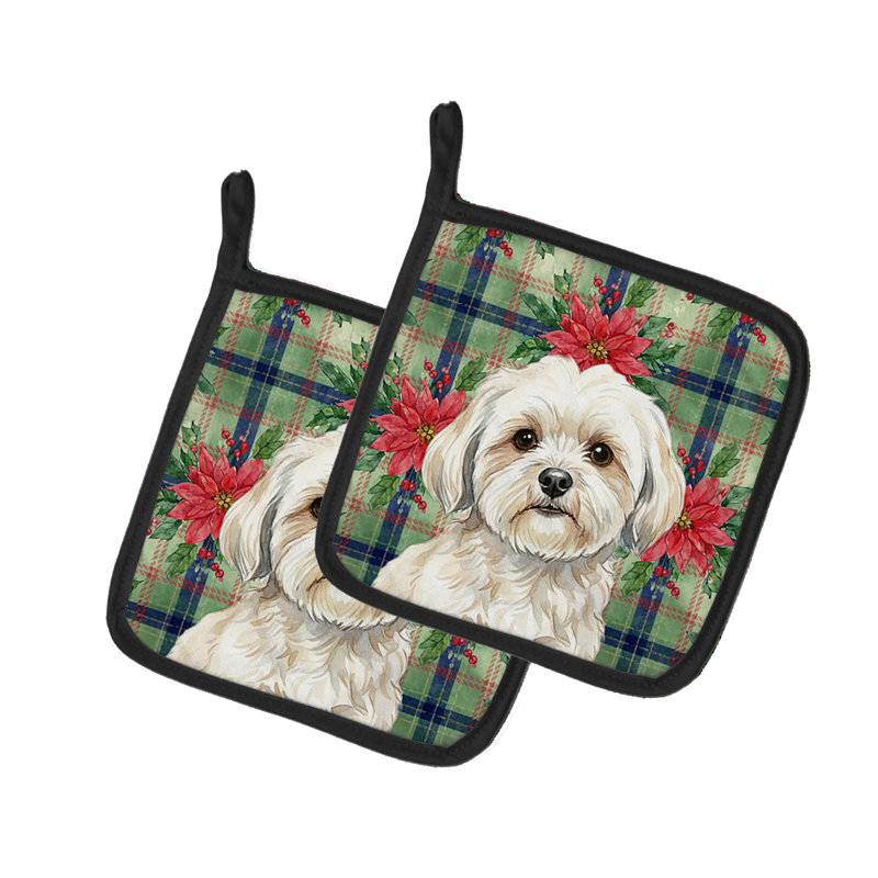Paire de poignées de poinsettas blanches Lhasa Apso, Blanc