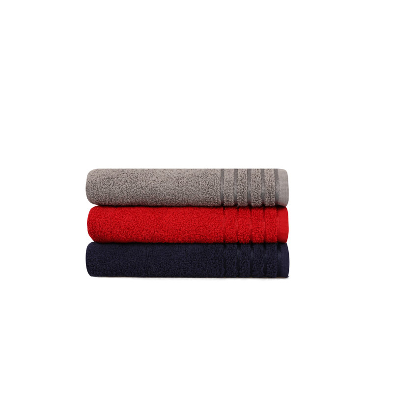 Ensemble de serviettes 3 pièces 100% coton, Gris / bleu foncé / rouge