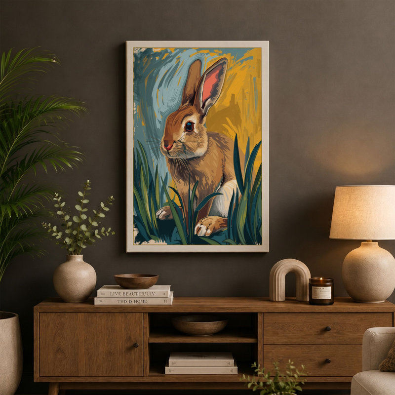 Curious Rabbit Boho - Wrapped Canvas, 24x16 - 61.0 x 40.6 cm, Ochre Border
