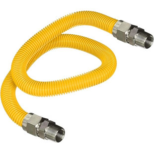 Highcraft 18 Inch Gas Connector with Fittings, Yellow Coated Gas Connector, 1/2" OD, 3/8” FIP x 1/2” MIP Connection