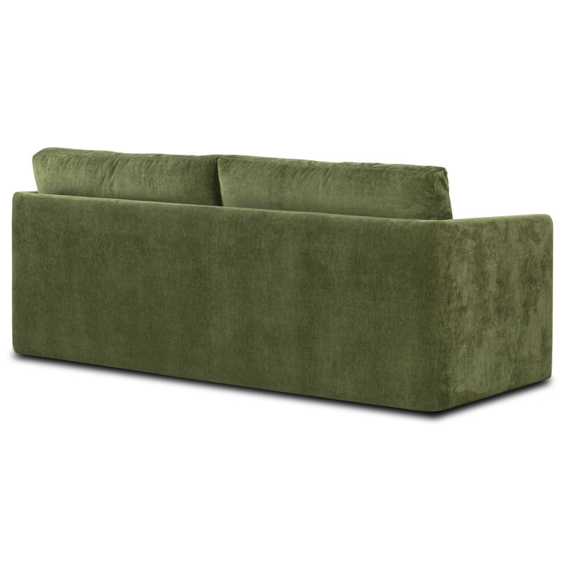 Distressed Green Velvet 90.5'' Upholstered Sofa with Bolster Pillows
