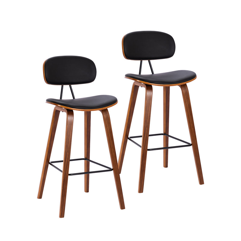Upholstered Counter Stool with Solid Wood Frame, Black