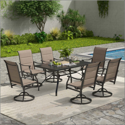 Ensemble de 2 chaises de patio pour l'extérieur, chaise de patio pivotante pour l'extérieur en tissu textilène rembourré, sièges d'extérieur toutes saisons, confort ergonomique, sièges parfaits pour la cour, le balcon et le jardin