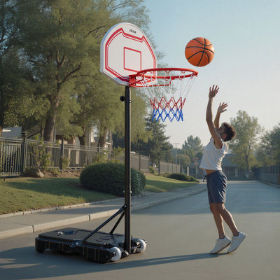 Support de basketball portatif, panier de basketball ajustable en hauteur de 5,2 à 6,9 pieds, panier de basketball ajustable pour enfants avec filet en nylon et roulettes, ensemble de panneau de support portatif pour patio, bord de piscine