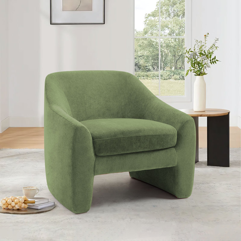 Fauteuil demi-tonneau rembourré Esly, Chenille verte