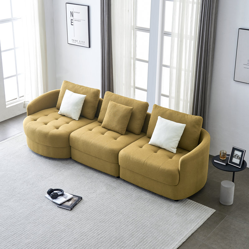 Canapé modulaire 3 pièces Edrikas, Accoudoir à gauche (vu de face), Mélange de polyester jaune