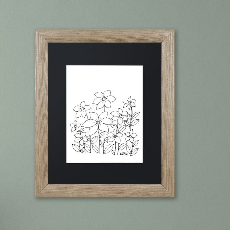 « simple fleur doodle », impression sur toile encadrée, Noir, H 20 po x l 16 po x P 0,5 po, Toile avec cadre argenté