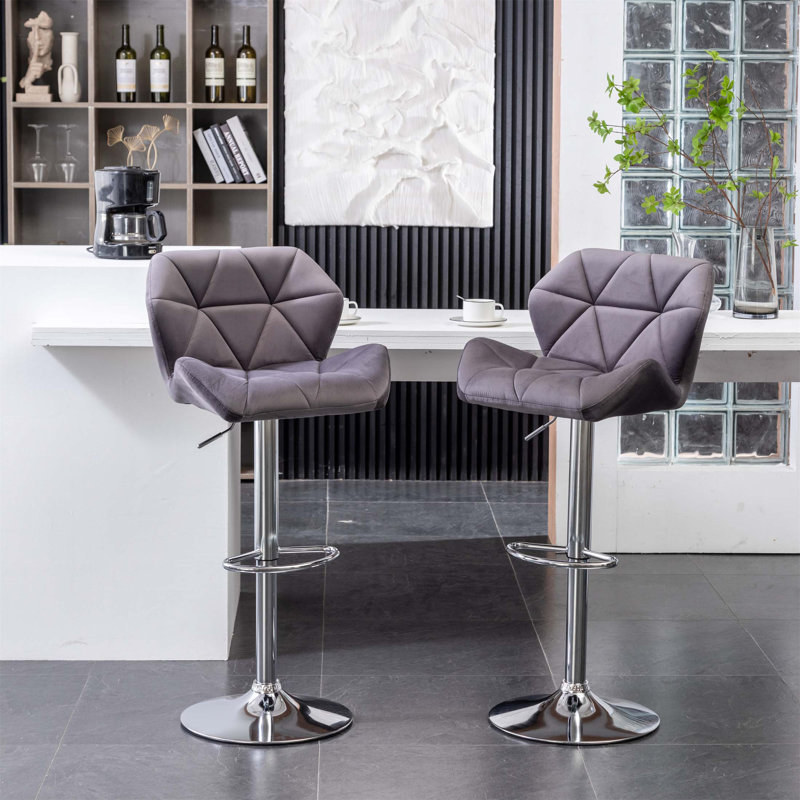 Ensemble de 2 tabourets de bar Breni Velvet Diamond, Gris