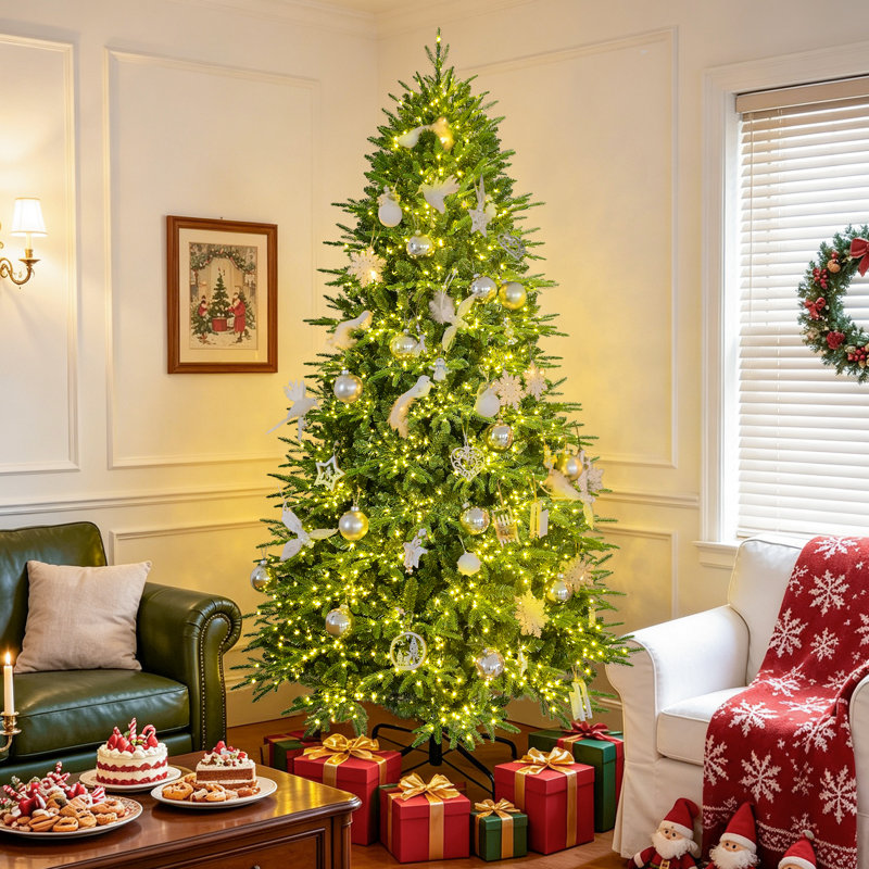 Arbre de Noël artificiel vert pré-éclairé pré-éclairé, 6' H