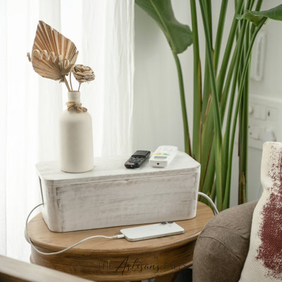 FarmHouse Handcrafted Mango Wood Cable Management Box with Magnetic Closure