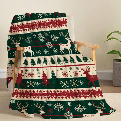 Couverture de Noël en flanelle - Plaid ultra doux et moelleux pour canapé et lit, cadeau douillet en molleton pour la famille, les amis et les adultes, 76 x 102 cm. Livrée avec deux taies d'oreiller (garnitures non comprises).