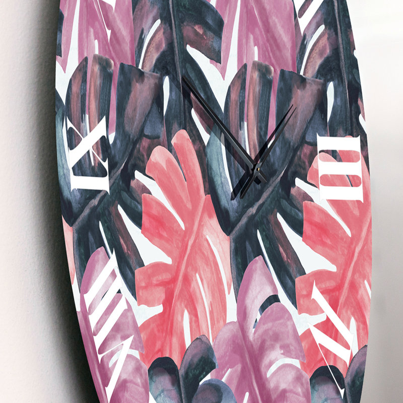 Horloge murale colorée Monstera On Rough Brush Strokes II, Moyen