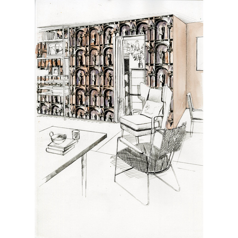 Montacute Wallpaper, City Gray/Bone Black