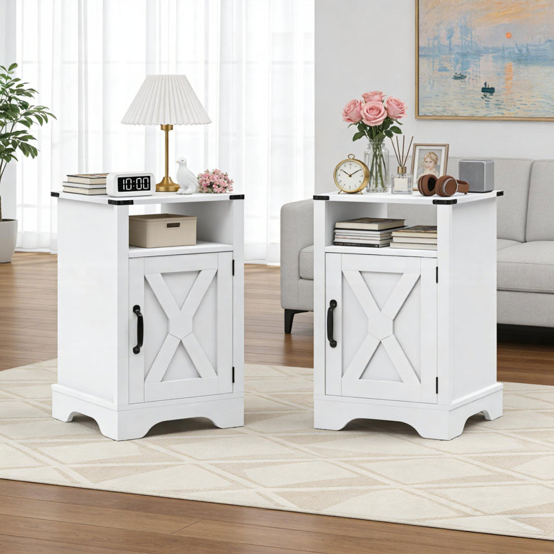 Table de chevet Bradford Farmhouse, Blanc, Ensemble de 2