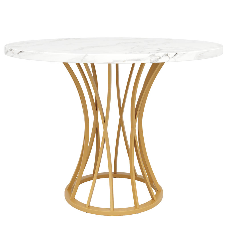 Round Metal Base Dining Table, Gold