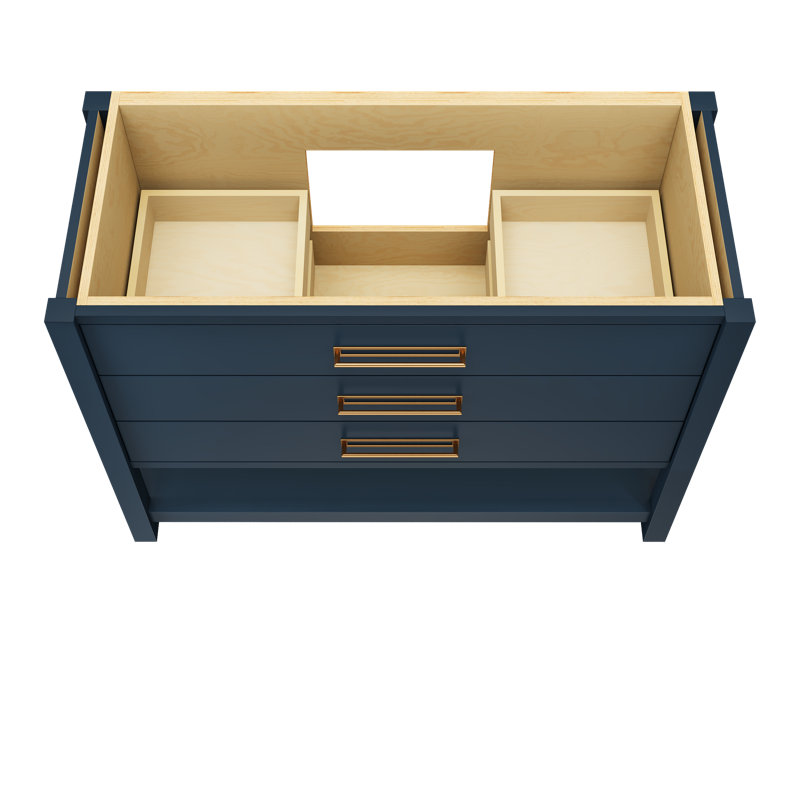Kiawah Three-Drawer Single Bath Vanity, Hague Blue, Satin Gold, 48"