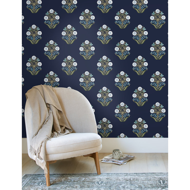 Double rouleau floral Peel & Stick, Bleu marine