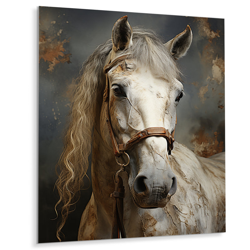Reproduction d'art en métal White Horse, H 32 po x l 24 po