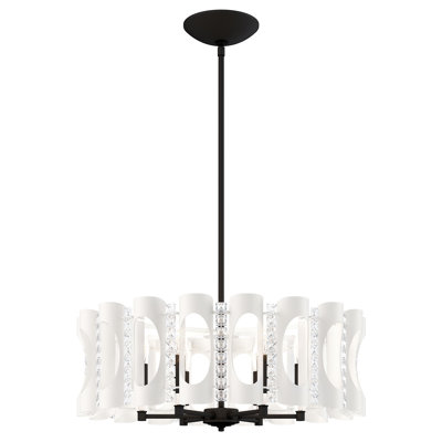 Twilight 6 Light 25in x 8.5in Chandelier in White with Clear Optic Crystals