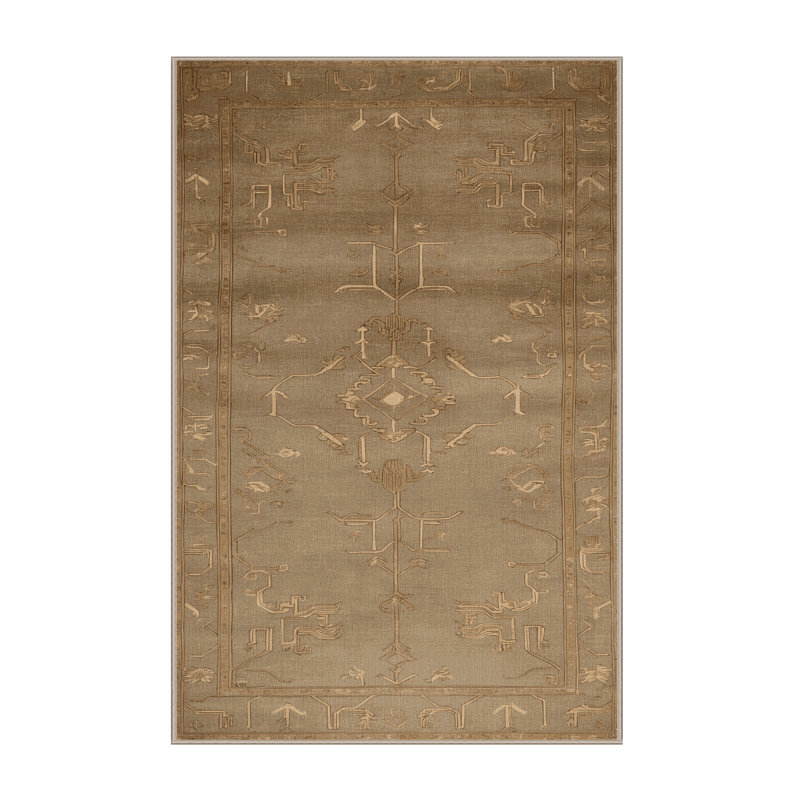 Tapis beige Art Deco lavable à la machine, Rectangulaire 3 pi x 5 pi