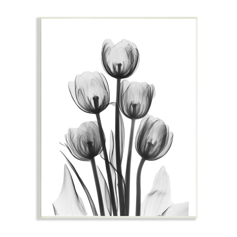 Silhouette abstraite de tulipes monochromes par Albert Koetsier - Peinture, H 19 po x l 13 po x P 0,5 po, Plaque murale