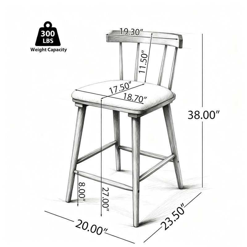 Tabouret de comptoir rembourré en bois, Noyer