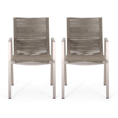 Outdoor Modern Aluminum Dining Chair with Rope Seat,Set of 2