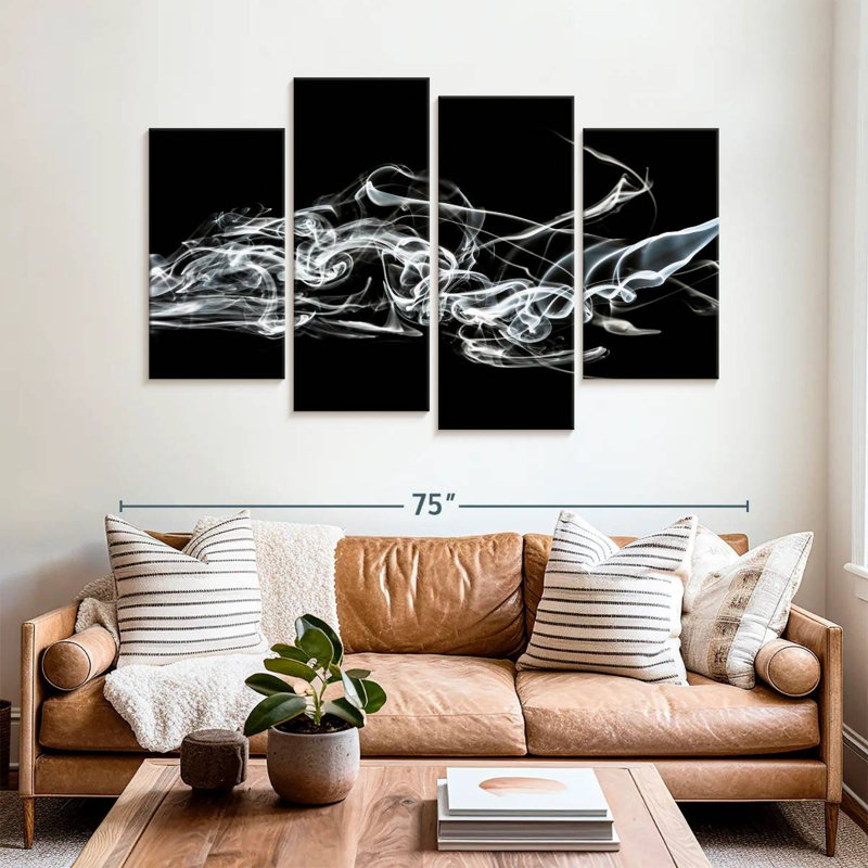 Senne Abstract White Smoke - Shark, 42" H x 68" W